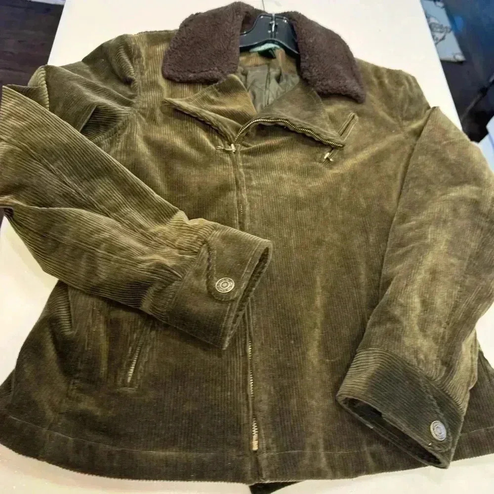 Ralph Lauren Women’s Corduroy Jacket Zip Up, Quilted Lining Olive Green Size XL - Picture 6 of 11
